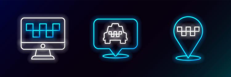 set line location with taxi computer call service vector image