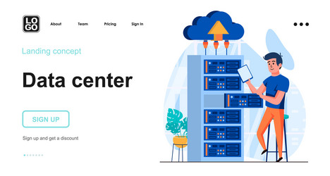 data server web concept man engineer maintains vector image