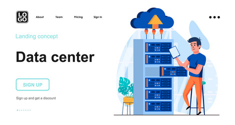 Data server web concept man engineer maintains vector