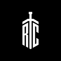 rc logo monogram with sword element ribbon design vector image