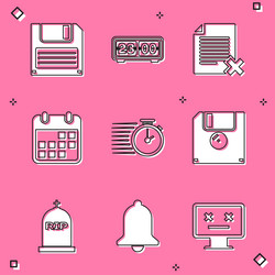set floppy disk retro flip clock delete file vector image