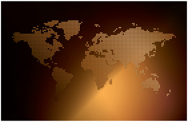 World map on dark gold background with gradient vector