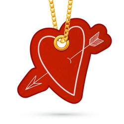 Heart with arrow label tag hanging on golden chain vector