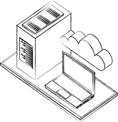 Laptop computer cpu tower cloud storage network vector