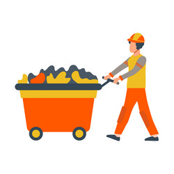 man in uniform pushing trash can at wheels flat vector image