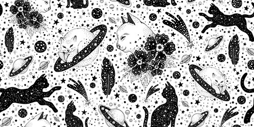 Mystical Cat Galaxy Pattern vector image
