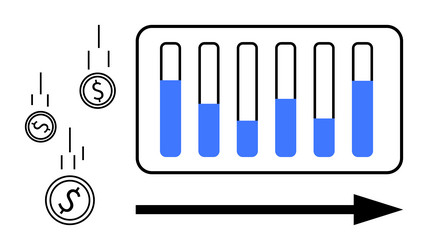 progress bar with blue levels and dropping coins vector image