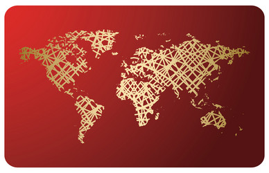 Red card with abstract world map - curves vector