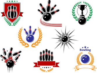 set of colored bowling emblems and badges vector