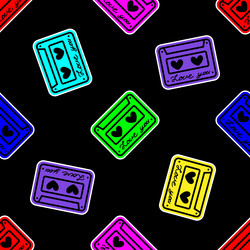 seamless pattern with cassette and hearts design vector image