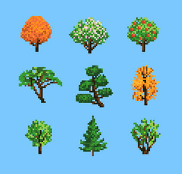 Set of pixel trees vector