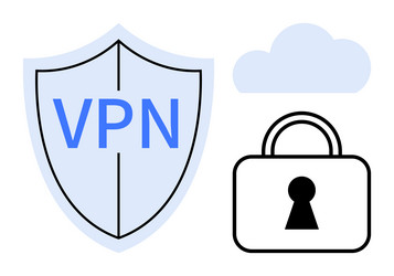 shield with vpn text cloud and lock representing vector image