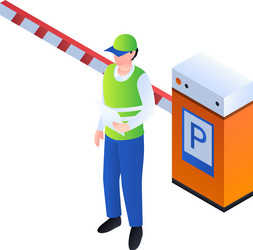 Valet man at barrier icon isometric style vector