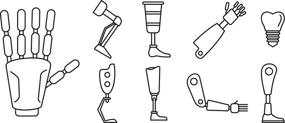 bionic artificial limbs icons set outline style vector