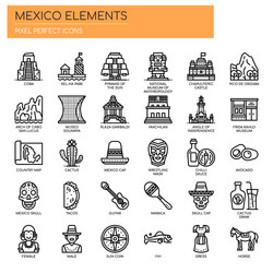 mexico elements thin line and pixel perfect icons vector