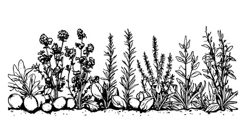 Wild flower field border hand drawn sketch Vector Image