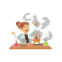 Girl scientist after a failed experiment mixture vector