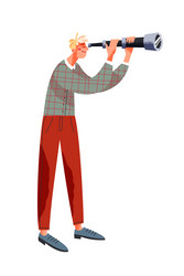 man looking forward through telescope in future vector image