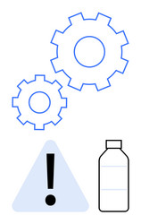 warning message with gears and bottle suggesting vector image