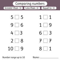 Comparing Numbers: Less Than, Greater Than, Equal vector image