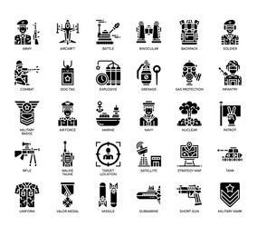 Military elements glyph icons vector