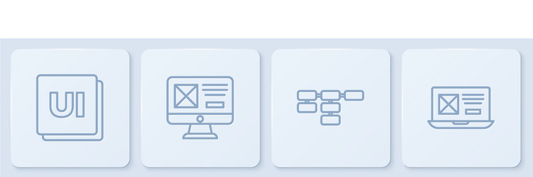 set line ui or ux design site map and white vector