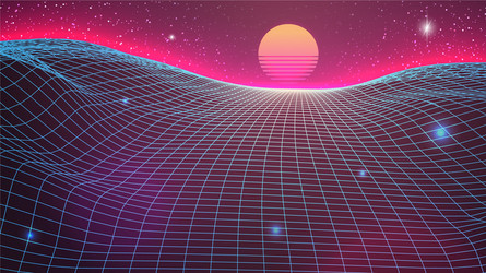 Synthwave background retrowave perspective grid Vector Image