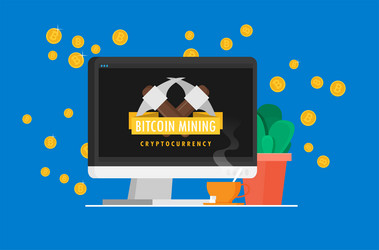 Bitcoin mining concept with pickaxe and coin flat vector