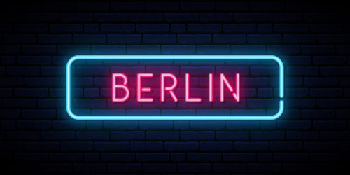 Berlin neon sign bright light signboard banner vector