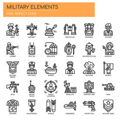 military elements thin line and pixel perfect vector