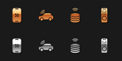 set mobile with 5g smart car system data server vector image