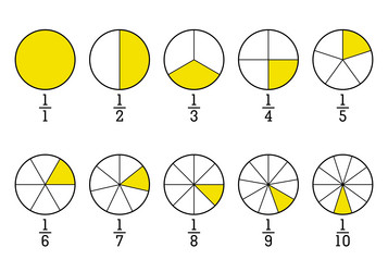 fraction pie divided into slices segmented vector