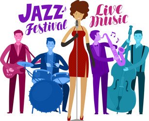 Musicians and singer characters perform jazz live Vector Image