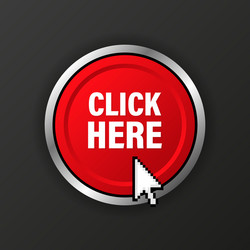 Icon with click here 3d button on dark background vector