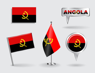 set of angolan pin icon and map pointer flags vector