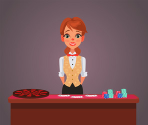 Smiling woman casino croupier character vector