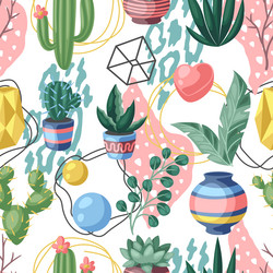 seamless pattern with cactuses and succulents vector image