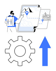 traveler using digital map navigation with gear vector image