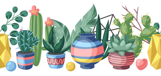 seamless pattern with cactuses and succulents vector image