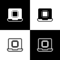 set computer processor with microcircuits cpu icon vector image