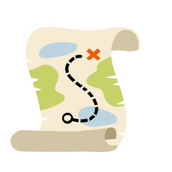 Treasure pirate map route with a red cross vector