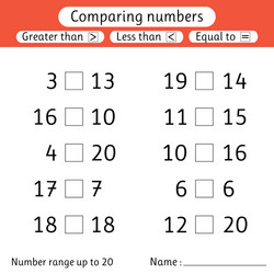 Comparing Numbers: Less Than, Greater Than, Equal vector image