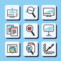 bars chart in lupe and document line fill vector image