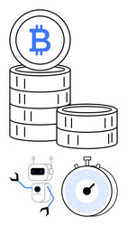 bitcoin stack robot assistant and stopwatch vector image