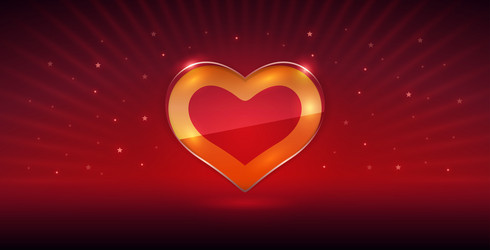 Glossy heart on red glowing background vector