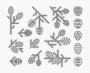 graphical linear set of firtree cones vector image