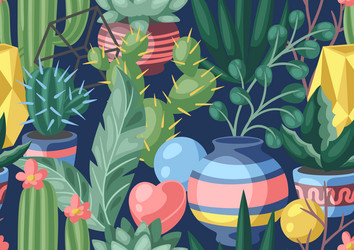 seamless pattern with cactuses and succulents vector image