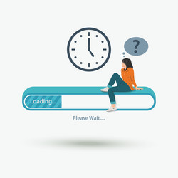 woman sitting on loading bar with wall clock vector