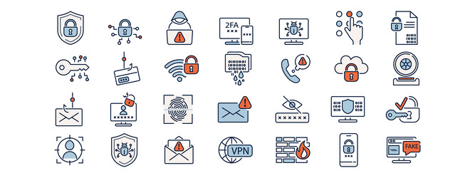 cyber security line icon set data protection vector image