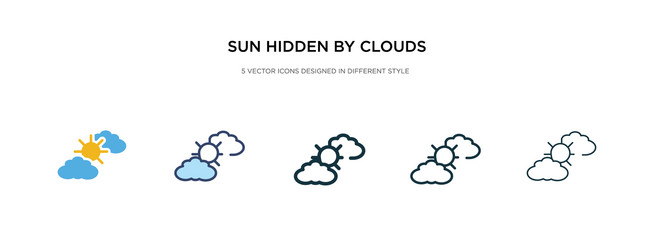 sun hidden clouds icon in different style two vector image
